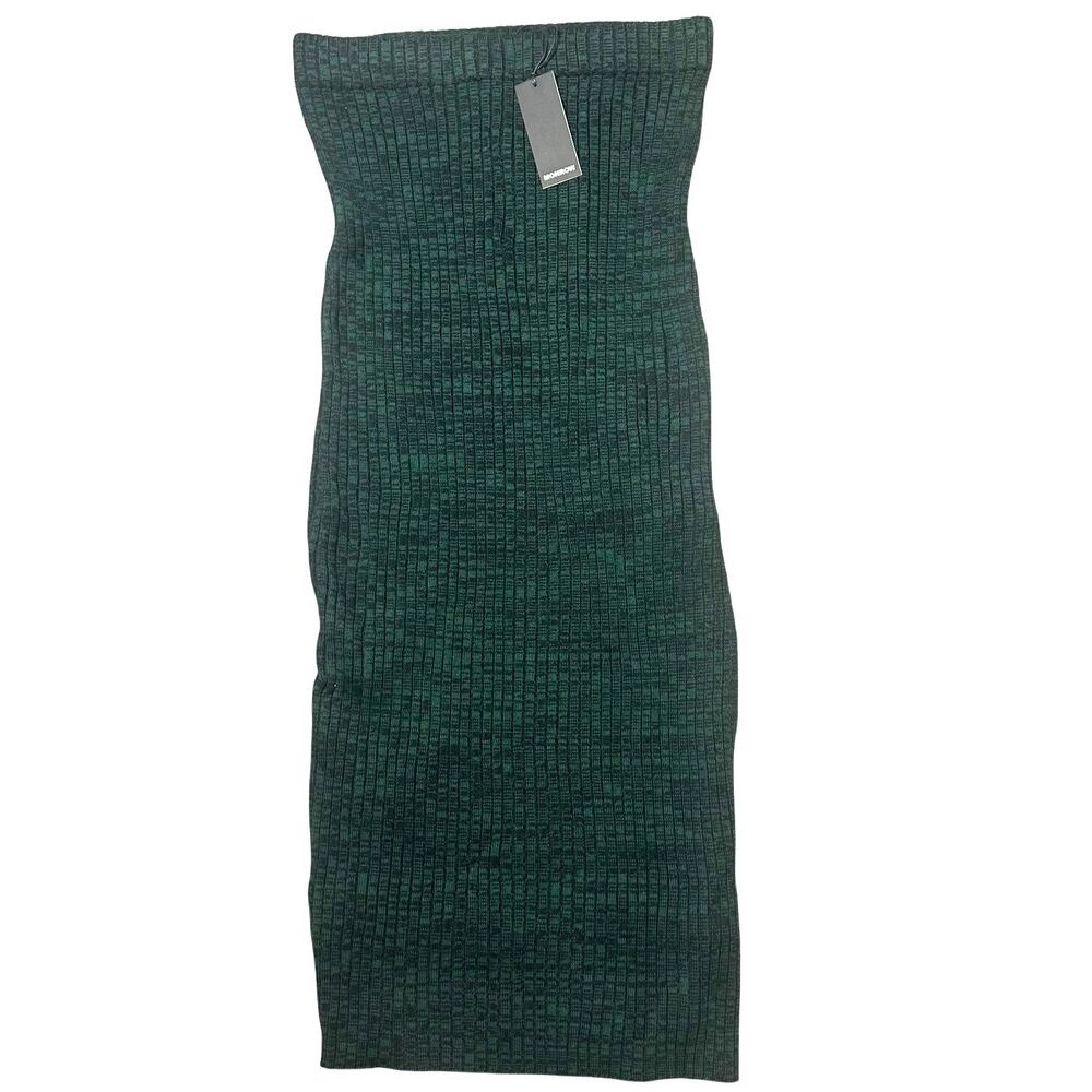 Monrow Green Ribbed Sweater Midi Skirt with Side Slit